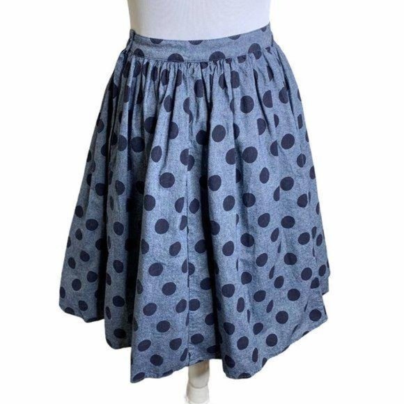 ModCloth Navy Blue Polka Dot  Knee Length Skirt - Picture 6 of 9